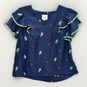 UMGEE Cactus Top Flounce Sleeve Blouse Women's Medium Saguaro Whimsy